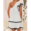 imageZESICA Womens 2025 Summer One Shoulder Dresses Ruffle Short Sleeve Tiered Layered Swing A Line Mini SundressWhite