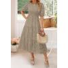 imageZESICA Womens 2025 Summer Short Puff Sleeve Crewneck Smocked Floral Lace Flowy A Line Tiered Maxi DressesAlmond