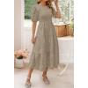 imageZESICA Womens 2025 Summer Short Puff Sleeve Crewneck Smocked Floral Lace Flowy A Line Tiered Maxi DressesAlmond