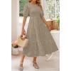 imageZESICA Womens 2025 Summer Short Puff Sleeve Crewneck Smocked Floral Lace Flowy A Line Tiered Maxi DressesAlmond