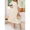 imageZESICA Womens 2025 Summer Short Puff Sleeve Crewneck Smocked Floral Lace Flowy A Line Tiered Maxi DressesBeige
