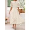 imageZESICA Womens 2025 Summer Short Puff Sleeve Crewneck Smocked Floral Lace Flowy A Line Tiered Maxi DressesBeige