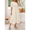 imageZESICA Womens 2025 Summer Short Puff Sleeve Crewneck Smocked Floral Lace Flowy A Line Tiered Maxi DressesBeige