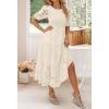 imageZESICA Womens 2025 Summer Short Puff Sleeve Crewneck Smocked Floral Lace Flowy A Line Tiered Maxi DressesBeige