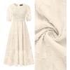 imageZESICA Womens 2025 Summer Short Puff Sleeve Crewneck Smocked Floral Lace Flowy A Line Tiered Maxi DressesBeige