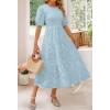 imageZESICA Womens 2025 Summer Short Puff Sleeve Crewneck Smocked Floral Lace Flowy A Line Tiered Maxi DressesBlue