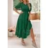 imageZESICA Womens 2025 Summer Short Puff Sleeve Crewneck Smocked Floral Lace Flowy A Line Tiered Maxi DressesDarkgreen