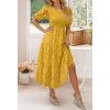 imageZESICA Womens 2025 Summer Short Puff Sleeve Crewneck Smocked Floral Lace Flowy A Line Tiered Maxi DressesGinger