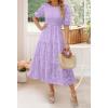 imageZESICA Womens 2025 Summer Short Puff Sleeve Crewneck Smocked Floral Lace Flowy A Line Tiered Maxi DressesLightpurple