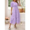 imageZESICA Womens 2025 Summer Short Puff Sleeve Crewneck Smocked Floral Lace Flowy A Line Tiered Maxi DressesLightpurple
