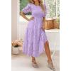 imageZESICA Womens 2025 Summer Short Puff Sleeve Crewneck Smocked Floral Lace Flowy A Line Tiered Maxi DressesLightpurple