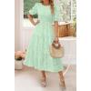 imageZESICA Womens 2025 Summer Short Puff Sleeve Crewneck Smocked Floral Lace Flowy A Line Tiered Maxi DressesMint