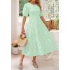 imageZESICA Womens 2025 Summer Short Puff Sleeve Crewneck Smocked Floral Lace Flowy A Line Tiered Maxi DressesMint