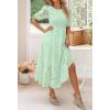 imageZESICA Womens 2025 Summer Short Puff Sleeve Crewneck Smocked Floral Lace Flowy A Line Tiered Maxi DressesMint