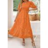 imageZESICA Womens 2025 Summer Short Puff Sleeve Crewneck Smocked Floral Lace Flowy A Line Tiered Maxi DressesOrange