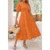 imageZESICA Womens 2025 Summer Short Puff Sleeve Crewneck Smocked Floral Lace Flowy A Line Tiered Maxi DressesOrange