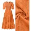 imageZESICA Womens 2025 Summer Short Puff Sleeve Crewneck Smocked Floral Lace Flowy A Line Tiered Maxi DressesOrange