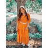 imageZESICA Womens 2025 Summer Short Puff Sleeve Crewneck Smocked Floral Lace Flowy A Line Tiered Maxi DressesOrange