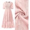 imageZESICA Womens 2025 Summer Short Puff Sleeve Crewneck Smocked Floral Lace Flowy A Line Tiered Maxi DressesPink