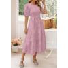 imageZESICA Womens 2025 Summer Short Puff Sleeve Crewneck Smocked Floral Lace Flowy A Line Tiered Maxi DressesPurple