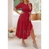 imageZESICA Womens 2025 Summer Short Puff Sleeve Crewneck Smocked Floral Lace Flowy A Line Tiered Maxi DressesRed