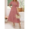 imageZESICA Womens 2025 Summer Short Puff Sleeve Crewneck Smocked Floral Lace Flowy A Line Tiered Maxi DressesTearose