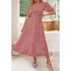 imageZESICA Womens 2025 Summer Short Puff Sleeve Crewneck Smocked Floral Lace Flowy A Line Tiered Maxi DressesTearose