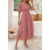 imageZESICA Womens 2025 Summer Short Puff Sleeve Crewneck Smocked Floral Lace Flowy A Line Tiered Maxi DressesTearose