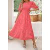 imageZESICA Womens 2025 Summer Short Puff Sleeve Crewneck Smocked Floral Lace Flowy A Line Tiered Maxi DressesWatermelon