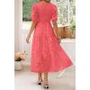 imageZESICA Womens 2025 Summer Short Puff Sleeve Crewneck Smocked Floral Lace Flowy A Line Tiered Maxi DressesWatermelon