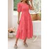 imageZESICA Womens 2025 Summer Short Puff Sleeve Crewneck Smocked Floral Lace Flowy A Line Tiered Maxi DressesWatermelon