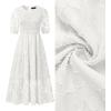 imageZESICA Womens 2025 Summer Short Puff Sleeve Crewneck Smocked Floral Lace Flowy A Line Tiered Maxi DressesWhite