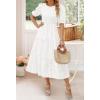 imageZESICA Womens 2025 Summer Short Puff Sleeve Crewneck Smocked Floral Lace Flowy A Line Tiered Maxi DressesWhite