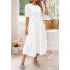 imageZESICA Womens 2025 Summer Short Puff Sleeve Crewneck Smocked Floral Lace Flowy A Line Tiered Maxi DressesWhite