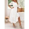 imageZESICA Womens 2025 Summer Short Puff Sleeve Crewneck Smocked Floral Lace Flowy A Line Tiered Maxi DressesWhite
