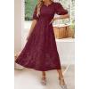 imageZESICA Womens 2025 Summer Short Puff Sleeve Crewneck Smocked Floral Lace Flowy A Line Tiered Maxi DressesWine