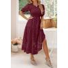 imageZESICA Womens 2025 Summer Short Puff Sleeve Crewneck Smocked Floral Lace Flowy A Line Tiered Maxi DressesWine