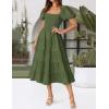 imageZESICA Womens 2025 Summer Square Neck Short Puff Sleeve Solid Color High Waist Casual Smocked Flowy A Line Tiered Midi DressArmy Green
