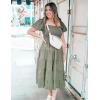 imageZESICA Womens 2025 Summer Square Neck Short Puff Sleeve Solid Color High Waist Casual Smocked Flowy A Line Tiered Midi DressArmy Green