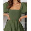 imageZESICA Womens 2025 Summer Square Neck Short Puff Sleeve Solid Color High Waist Casual Smocked Flowy A Line Tiered Midi DressArmy Green