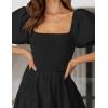 imageZESICA Womens 2025 Summer Square Neck Short Puff Sleeve Solid Color High Waist Casual Smocked Flowy A Line Tiered Midi DressBlack