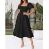 imageZESICA Womens 2025 Summer Square Neck Short Puff Sleeve Solid Color High Waist Casual Smocked Flowy A Line Tiered Midi DressBlack