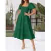 imageZESICA Womens 2025 Summer Square Neck Short Puff Sleeve Solid Color High Waist Casual Smocked Flowy A Line Tiered Midi DressForest Green