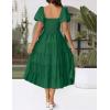 imageZESICA Womens 2025 Summer Square Neck Short Puff Sleeve Solid Color High Waist Casual Smocked Flowy A Line Tiered Midi DressForest Green