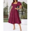 imageZESICA Womens 2025 Summer Square Neck Short Puff Sleeve Solid Color High Waist Casual Smocked Flowy A Line Tiered Midi DressFuchsia