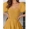 imageZESICA Womens 2025 Summer Square Neck Short Puff Sleeve Solid Color High Waist Casual Smocked Flowy A Line Tiered Midi DressGinger