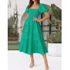 imageZESICA Womens 2025 Summer Square Neck Short Puff Sleeve Solid Color High Waist Casual Smocked Flowy A Line Tiered Midi DressGreen