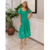 imageZESICA Womens 2025 Summer Square Neck Short Puff Sleeve Solid Color High Waist Casual Smocked Flowy A Line Tiered Midi DressGreen