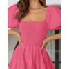 imageZESICA Womens 2025 Summer Square Neck Short Puff Sleeve Solid Color High Waist Casual Smocked Flowy A Line Tiered Midi DressHot Pink