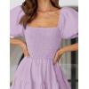imageZESICA Womens 2025 Summer Square Neck Short Puff Sleeve Solid Color High Waist Casual Smocked Flowy A Line Tiered Midi DressLight Purple